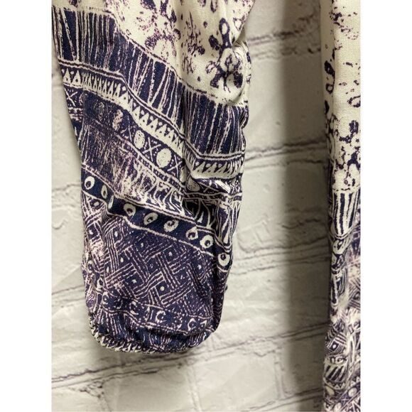 Michael Stars Womens Purple Aztec Dress 3/4 Sleeves V Neck Tie Waist Casual M - Picture 3 of 11